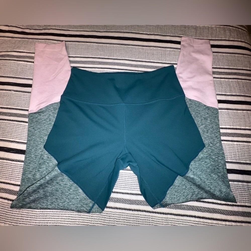 Womens High‎ Waisted Leggings Medium Colorblock Teal Green Athleisure